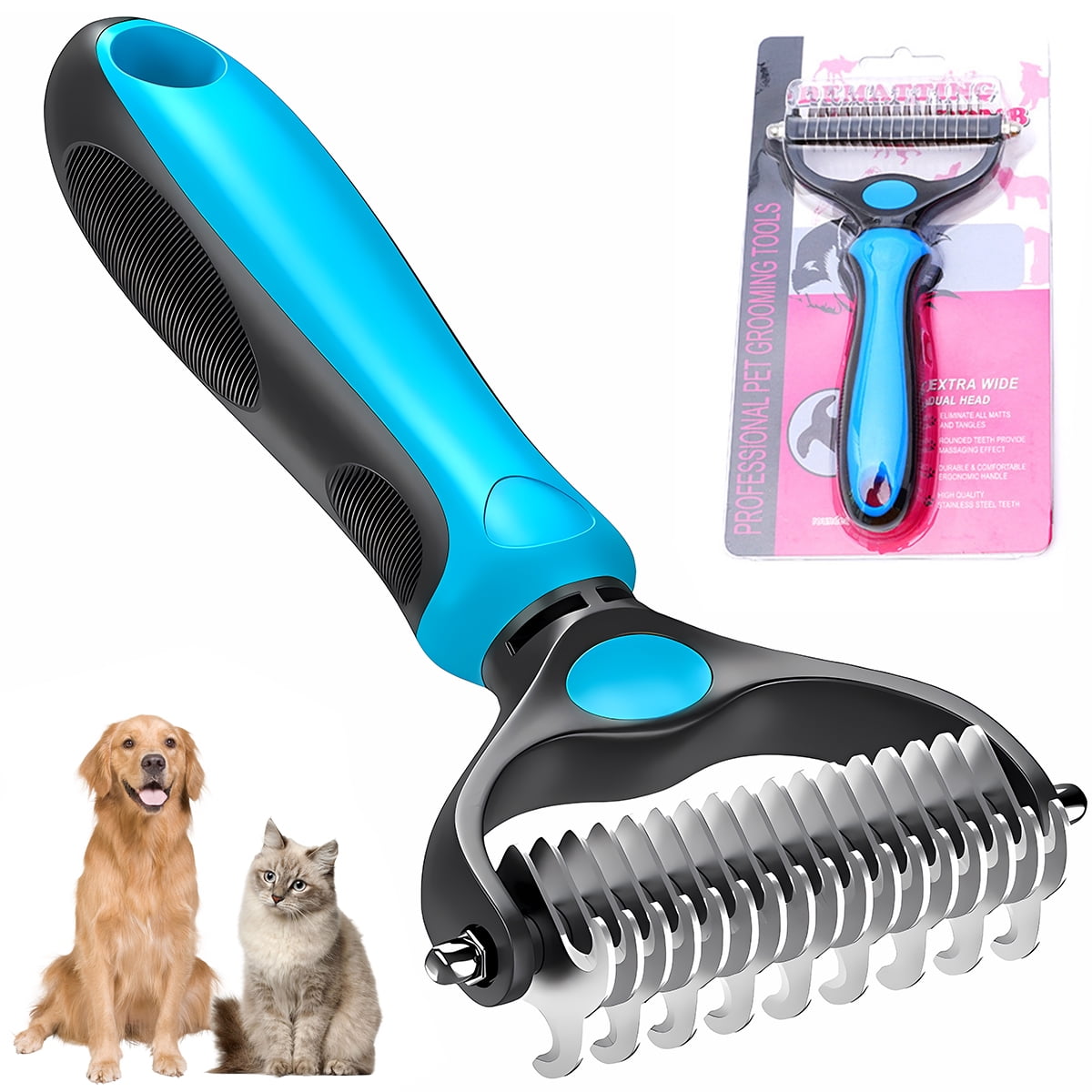 delpattern Pet Grooming Brush Dematting Comb Rake for Dogs Dematting Tool for Cats Double Sided Undercoat Rake for Mats Tangles Removing Walmart