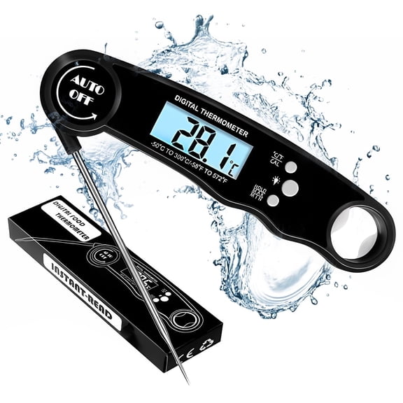 Scootworks Waterproof Meat Thermometer with Magnet, LED Display and Stainless Steel Probe, Instant Read Food Thermometer for Baking, Liquids, Candy, Grill Thermometer for Kitchen,BBQ,Party