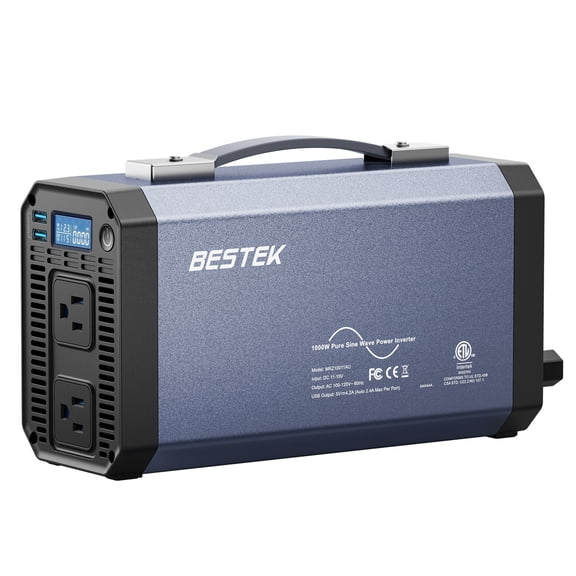 BESTEK 1000W Pure Sine Wave Power Inverter 12V to 110V Car Inverter with Dual 2.4A USB Ports and Cigarette Lighter Plug, DC to AC Converter for Car Truck RV Camping