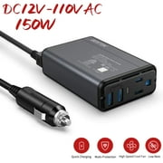 BESTEK 150W Power Inverter, DC 12V to 110V AC Car Converter Adapter with 4.2A Dual USB Charger, Thinner Design with ETL Listed,Gray