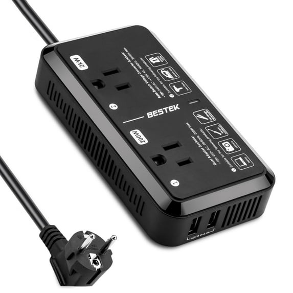 BESTEK 2000W Europe Travel Voltage Converter, Power Step Down 240V to 120V Converter with 2.4A 2-Port USB Charging for Hair Dryer/Curling Iron/Coffee Machine, Power Converter, Black