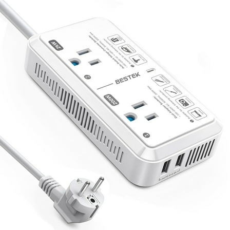 BESTEK 2000W Travel Voltage Converter, Europe Travel Adapter, Power Step Down 240V to 120V Converter with 2.4A 2-Port USB Charging for Hair Dryer/Curling Iron/Phone