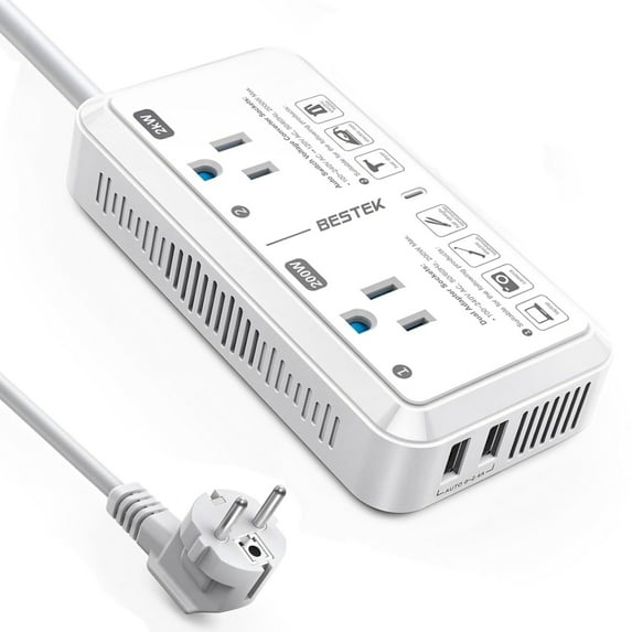 BESTEK 2000W Travel Voltage Converter, Europe Travel Adapter, Power Step Down 240V to 120V Converter with 2.4A 2-Port USB Charging for Hair Dryer/Curling Iron/Phone