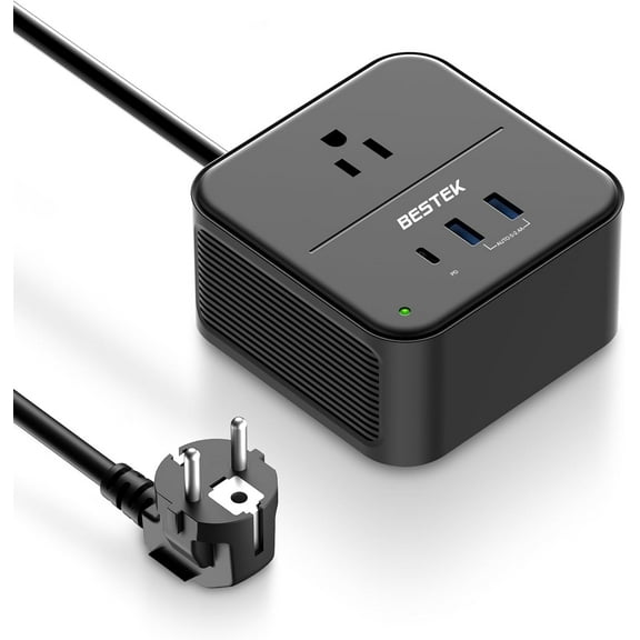 BESTEK 2000W Voltage Converter with PD 35W USB-C, US to Europe (EU/Italy/France) Travel Adapter, 220V to 110V Converter for Hair Dryer/Curling Iron/Phone, Black