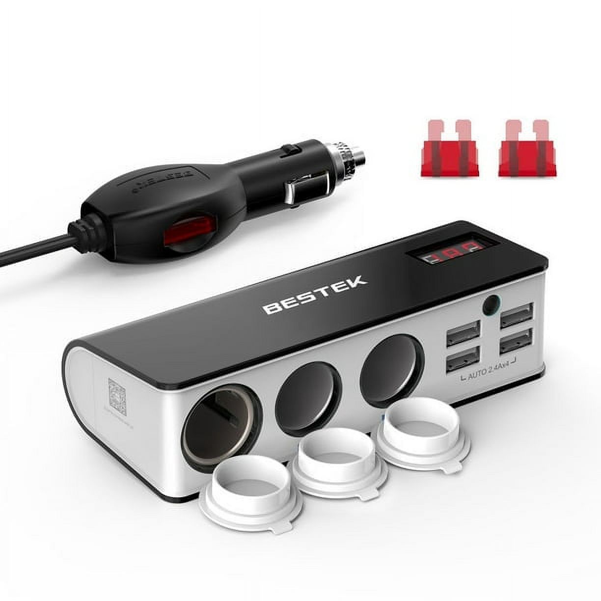 BESTEK 200W 3-Socket Cigarette Lighter Adapter,12V/24V DC Socket Splitter Portable Car Power Inverter with 6A 4-Port USB for iPhone,iPad, Samsung,Heated Seat Cushion,GPS, Dashcam and More, Gray)