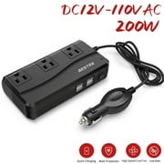 BESTEK 200W Power Inverter DC 12V to 110V AC Inverter with 4.2A 4-Port USB Car Adapter,Black