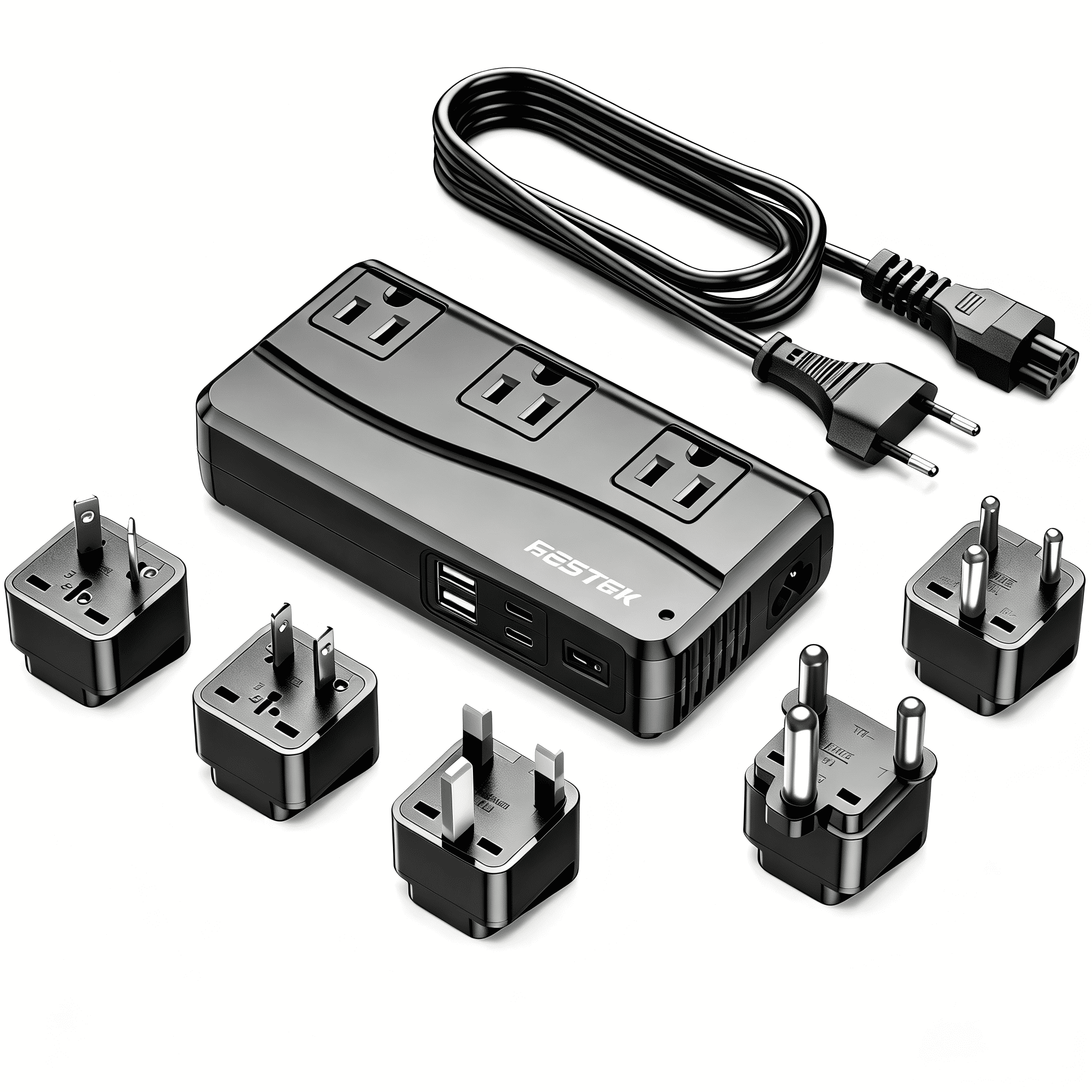 BESTEK 250W Power Converter, 3-Outlet, 4-USB, 220V to 110V, USA Adapter ...