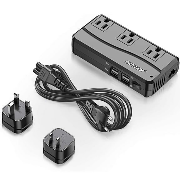 BESTEK 220V to 110V Travel Voltage Converter US to Europe International Universal Travel Adapter with 6A 4-Port USB Charging and UK/AU/US/EU Plug Adapter,Black