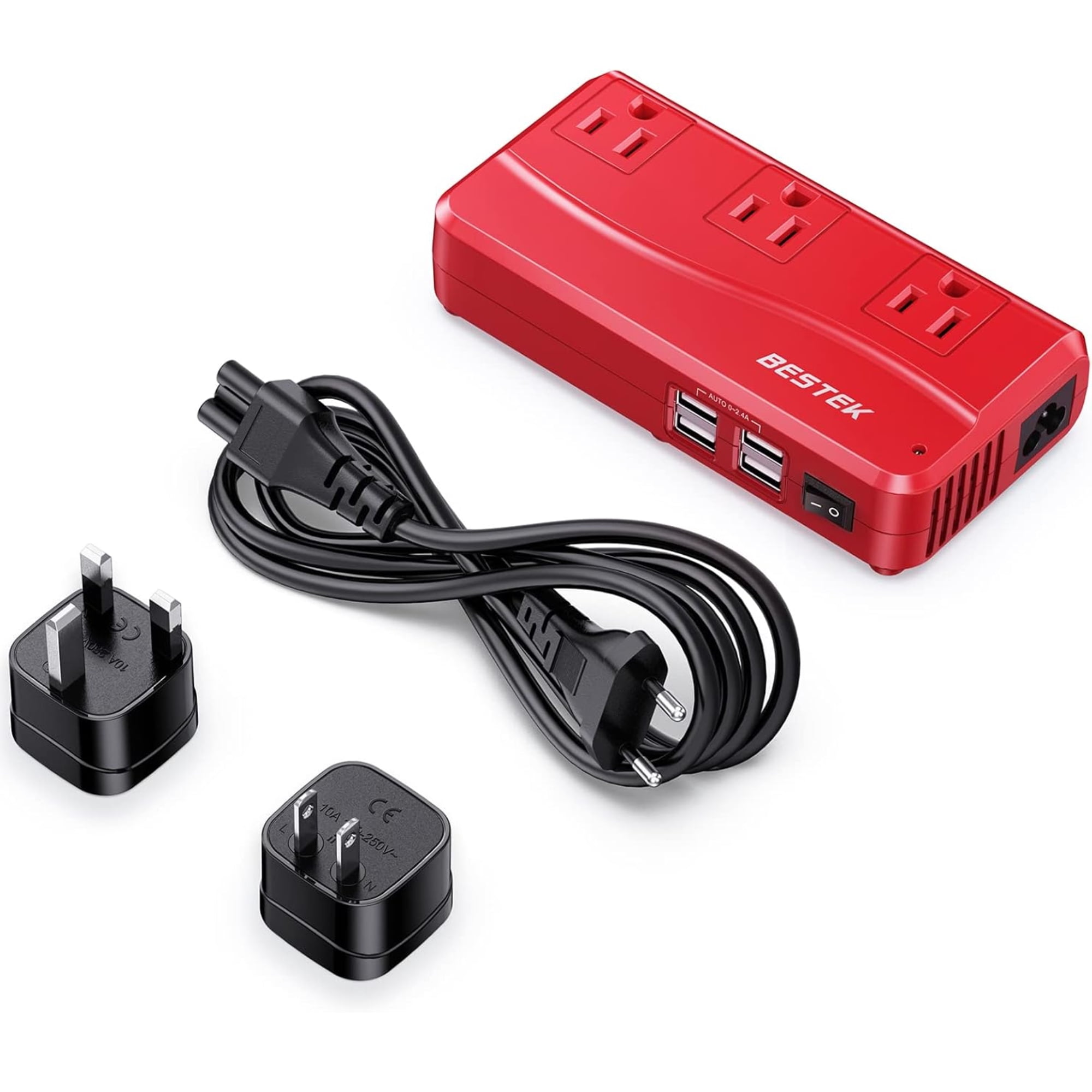 220V To 110V Voltage Converter & Travel Adapter - 20W PD, 2 USB-C, 2 USB-A, For Europe, Spain, Italy (Black)