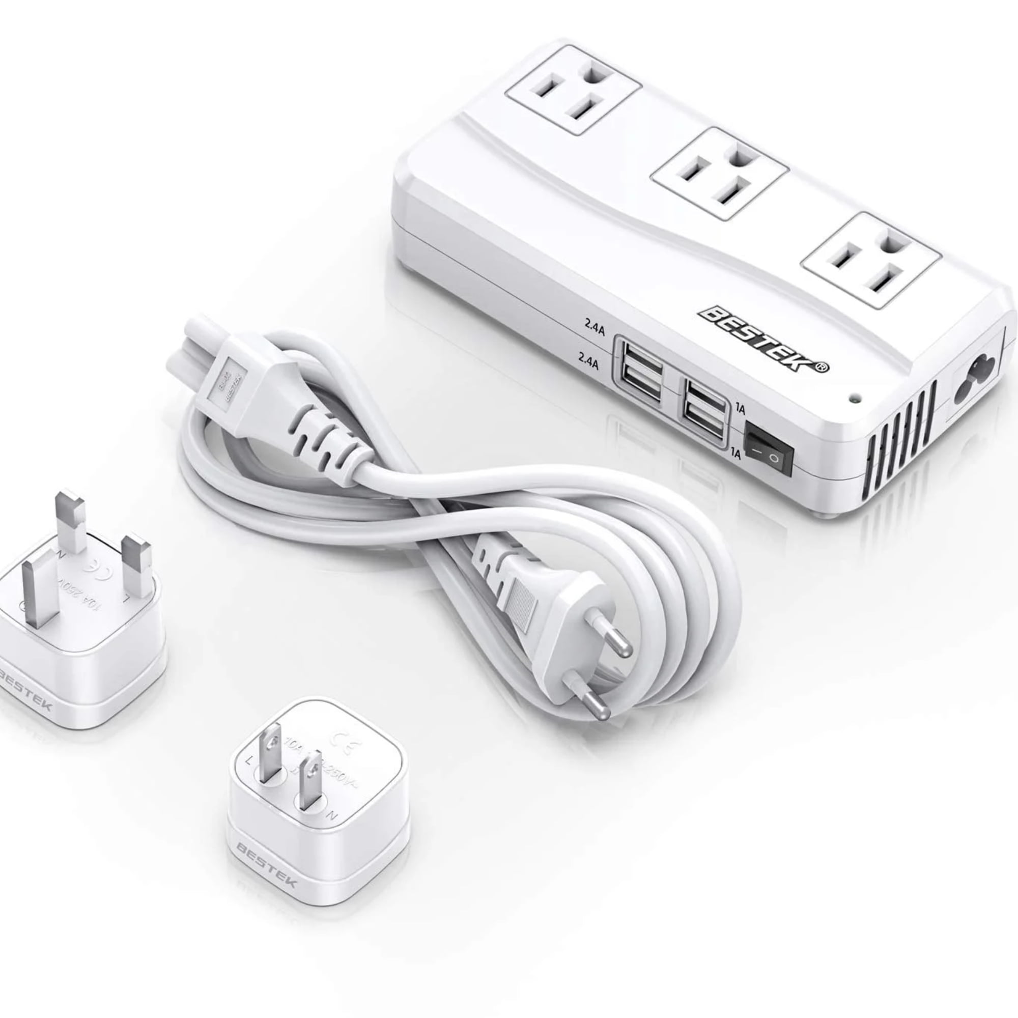220V To 110V Voltage Converter & Travel Adapter - 20W PD, 2 USB-C, 2 USB-A, For Europe, Spain, Italy (Black)