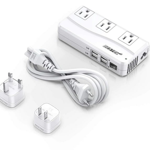 BESTEK 220V to 110V Travel Voltage Converter US to Europe International Universal Travel Adapter with 6A 4-Port USB Charging and UK/AU/US/EU Plug Adapter(White)