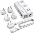 thumbnail image 1 of BESTEK 250W Universal Travel Adapter 100-220V to 110V Voltage Converter with 6A 4-Port USB Charging 3 AC Sockets and EU/UK/AU/US/India Plug Adapter (White), 1 of 7