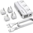 thumbnail image 1 of BESTEK 250W Universal Travel Adapter 100-220V to 110V Voltage Converter with 6A 4-Port USB Charging 3 AC Sockets and EU/UK/AU/US/India Plug Adapter (White), 1 of 9