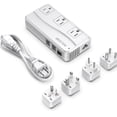 thumbnail image 1 of BESTEK 250W Universal Travel Adapter 100-220V to 110V Voltage Converter with 6A 4-Port USB Charging 3 AC Sockets and EU/UK/AU/US/India Plug Adapter (White), 1 of 7