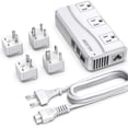 thumbnail image 1 of BESTEK 250W Universal Travel Adapter 100-220V to 110V Voltage Converter with 6A 4-Port USB Charging 3 AC Sockets and EU/UK/AU/US/India Plug Adapter (White), 1 of 9