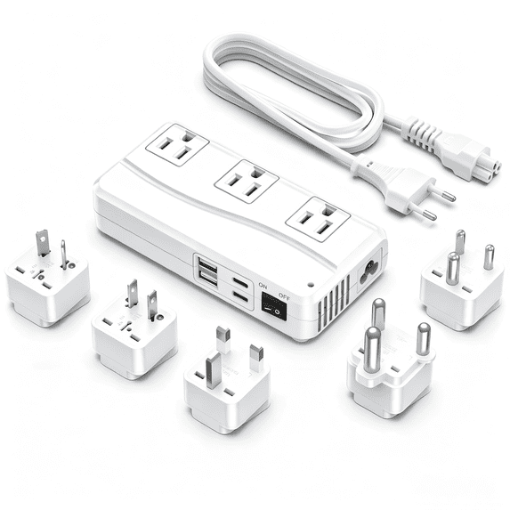 BESTEK 220V to 110V Step Down Voltage Converter 300W, International Travel Power Adapter with 2 USB-C PD 20W Fast Charging & 2 USB-A, 3 AC Converter for US Devices in EU/UK/AU/JP/India/South Afric