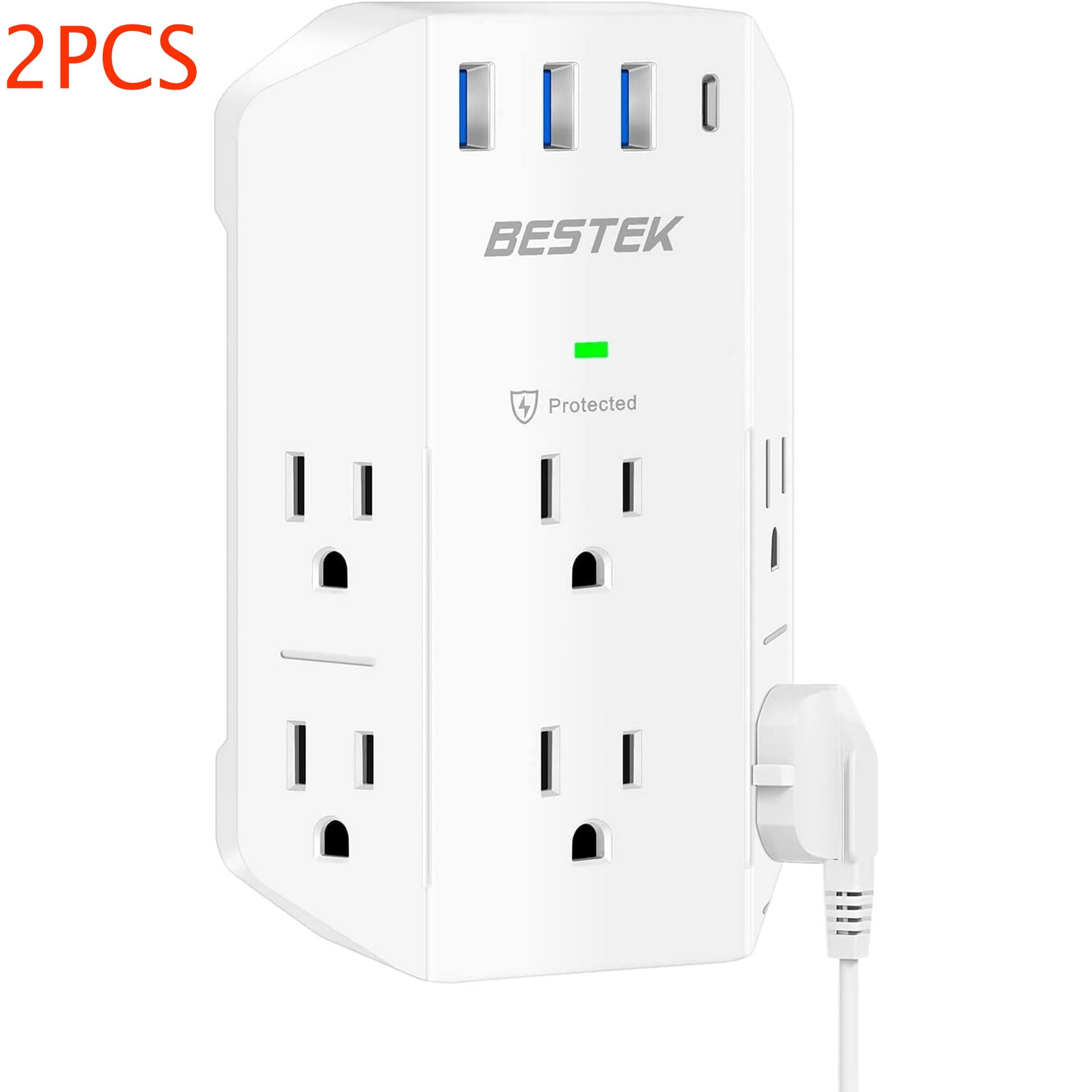 BESTEK 2PCS 2100 Joules Power Strip, Outlet Extender with 6 Outlets and