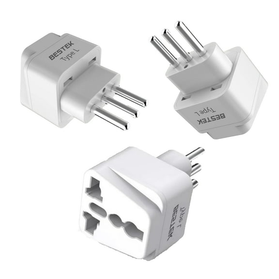 BESTEK 3 Packs Grounded Universal Plug Adapter Travel Plug USA to Italy Travel Prong Converter Adapter Plug Kit for Italy, Chile, Maldives, Uruguay and More