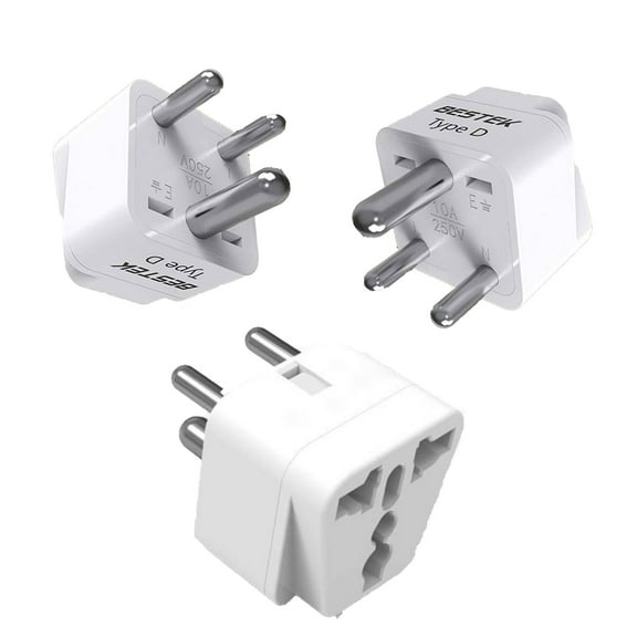 BESTEK 3 Packs Grounded Universal Plug Adapter Travel Plug usa to India Travel Plug converter adapter plug Kit for India, Sudan, Pakistan and More