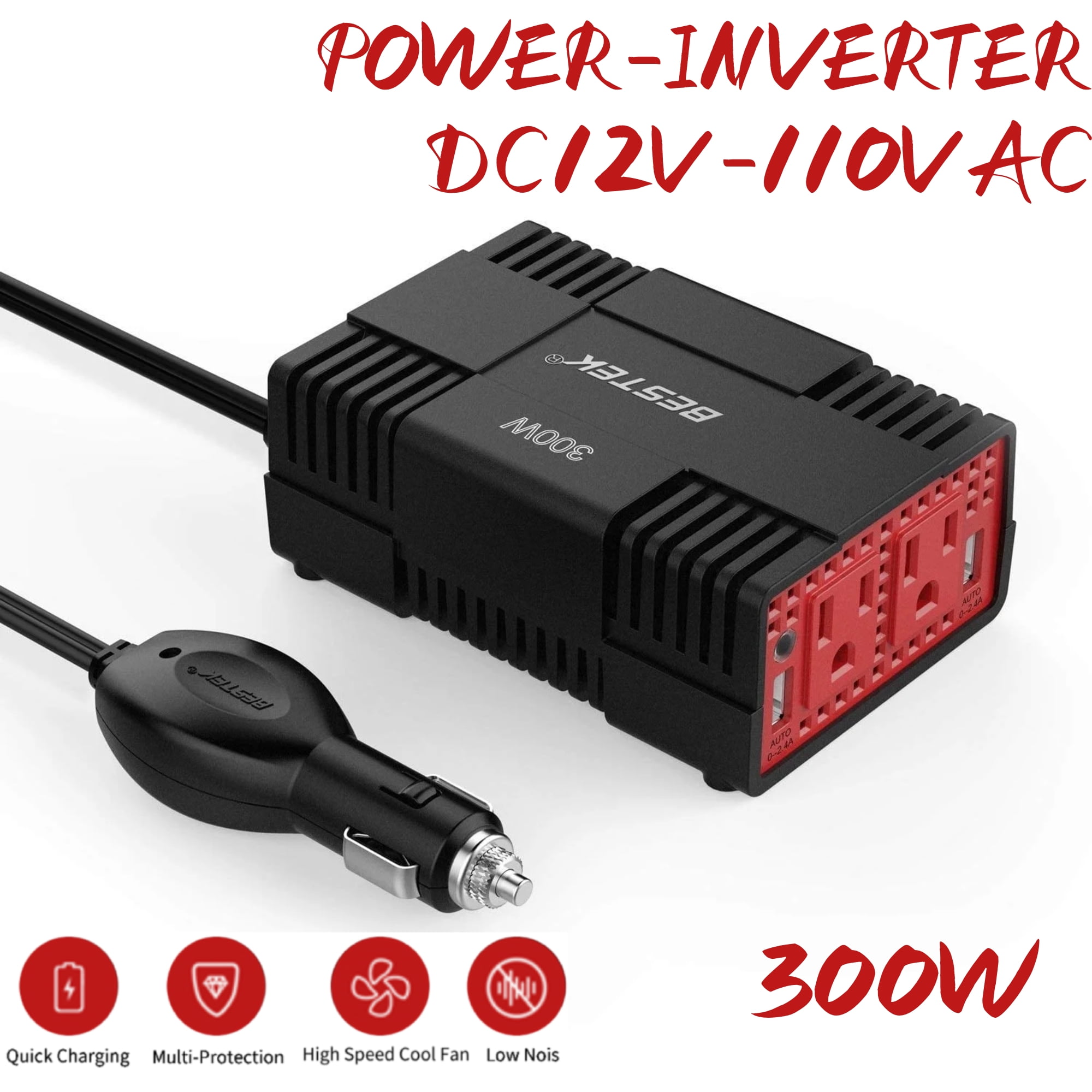 BESTEK Power Inverter for Car 300W Power Inverter DC 12V to AC 110V Power Inverter with 4.2A Dual Smart USB Ports Car Power Inverter Adapter