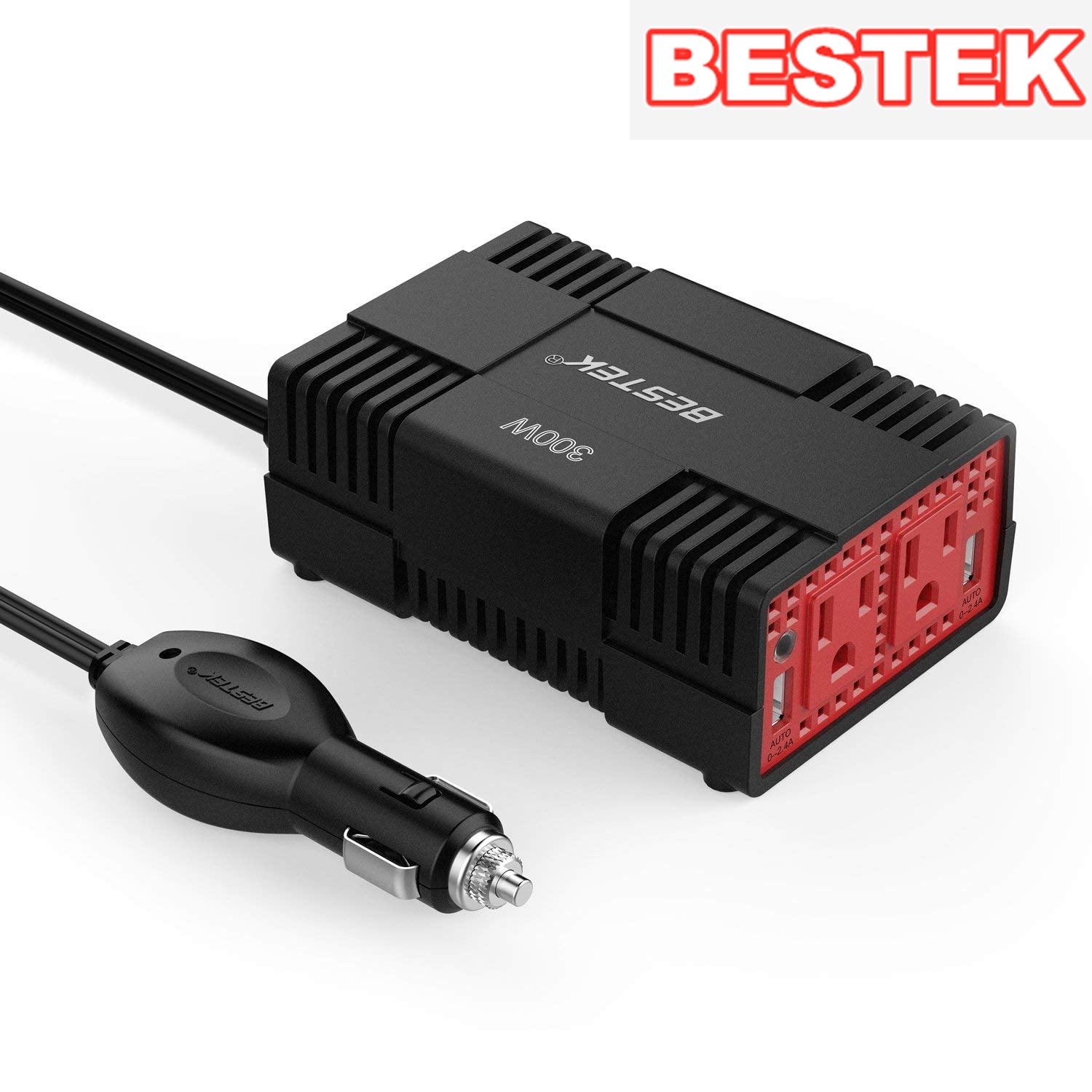 BESTEK 300 Watt Power Inverter 4.2A 12V to 110V AC Car Converter with Dual USB Car Charger Adapter - image 1 of 7