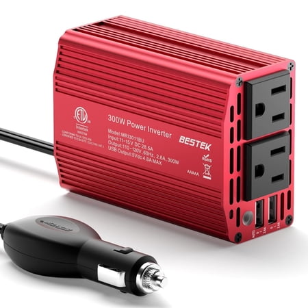 BESTEK 300W 4.2A Dual USB Power Inverter for Car DC 12V to 110V AC Car power Inverter Car Adapter,Red