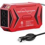 BESTEK 300W Pure Sine Wave Power Inverter 12V to 110V Car Inverter with Dual 2.4A USB Ports and Cigarette Lighter Plug, DC to AC Converter for Car Truck RV Camping, Red
