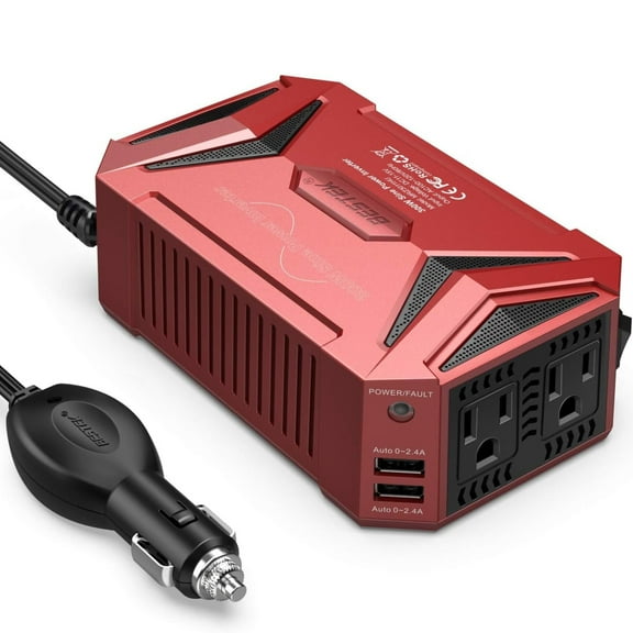 BESTEK 300W Car Power Inverter DC 12V To 110V AC Pure Sine Wave Dual USB Fast Charge Safety Certification, Red