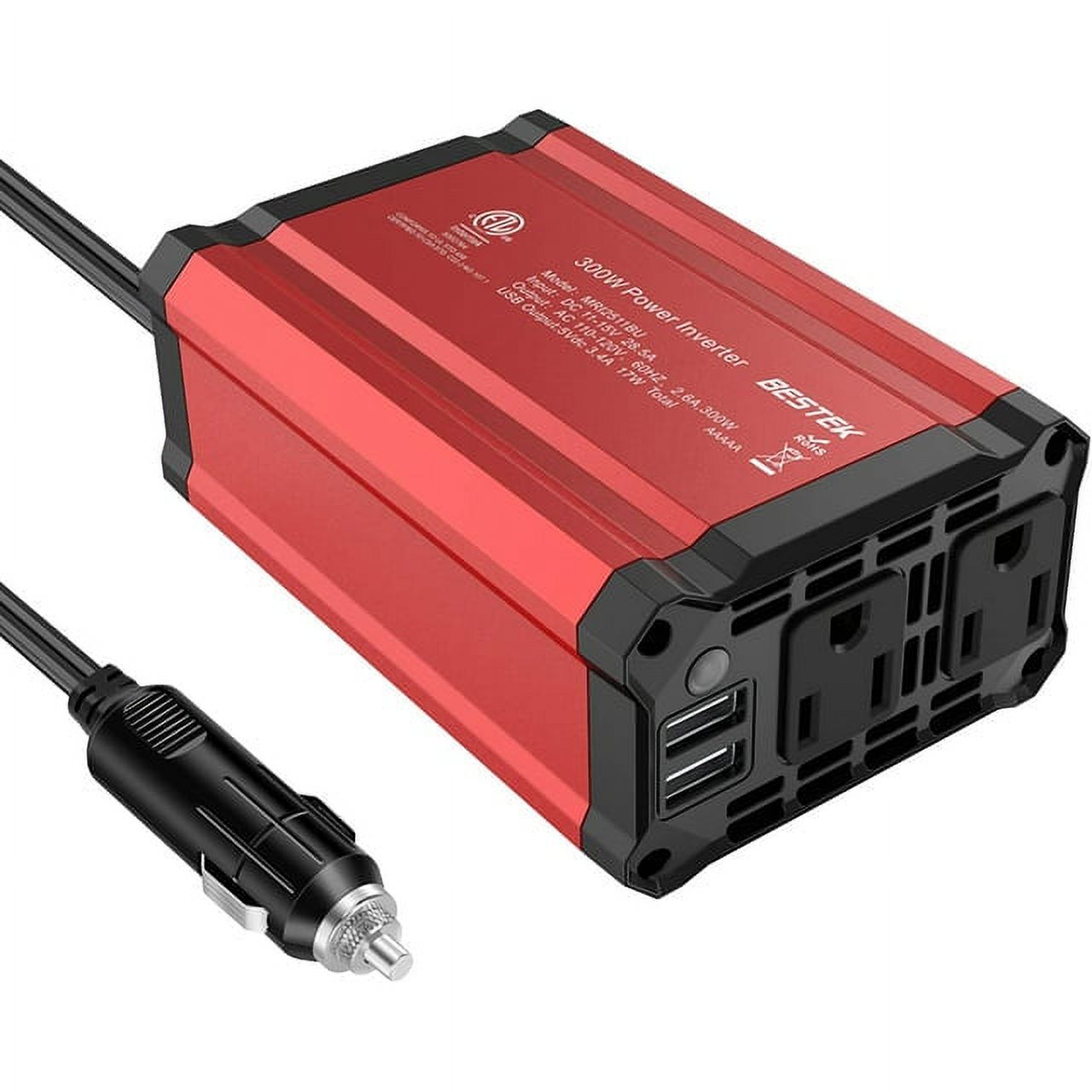 BESTEK 200W Power Inverter DC 12V to 110V Car Plug Adapter Outlet Converter for Vehicles with 2 AC Outlets, Dual 4.5A USB Charging Ports for Laptop Computer