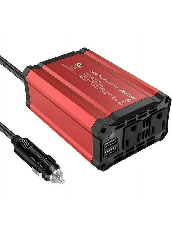 BESTEK 300W Car Power Inverter, DC 12V to 110V Car Inverter with 2 AC Outlets and 3.4A Dual USB Ports
