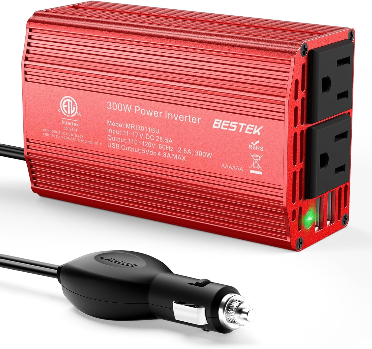 BESTEK 300W Power Inverter DC 12V to 110V AC Car Inverter with 4.2A Dual USB Car Adapter