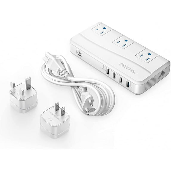BESTEK 4-Port USB Power Converter 220V to 110V Travel Voltage Converter 200W with International EU/UK/AU/US Adapter Plugs