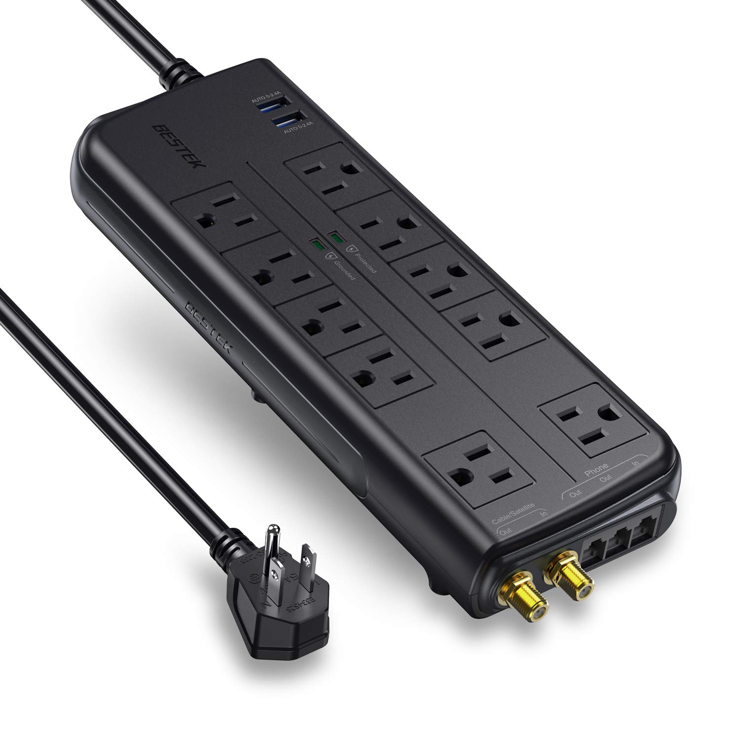 BESTEK 4000 Joules Surge Protector with 2 2.4A USB Ports, Power Strip
