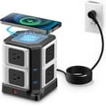 thumbnail image 1 of BESTEK 8 Outlet 6 USB Power Strips Tower, Surge Protector with 10W Wireless Charger & PD20W USB C, 4000Joules, 5ft Cord, Black, 1 of 7