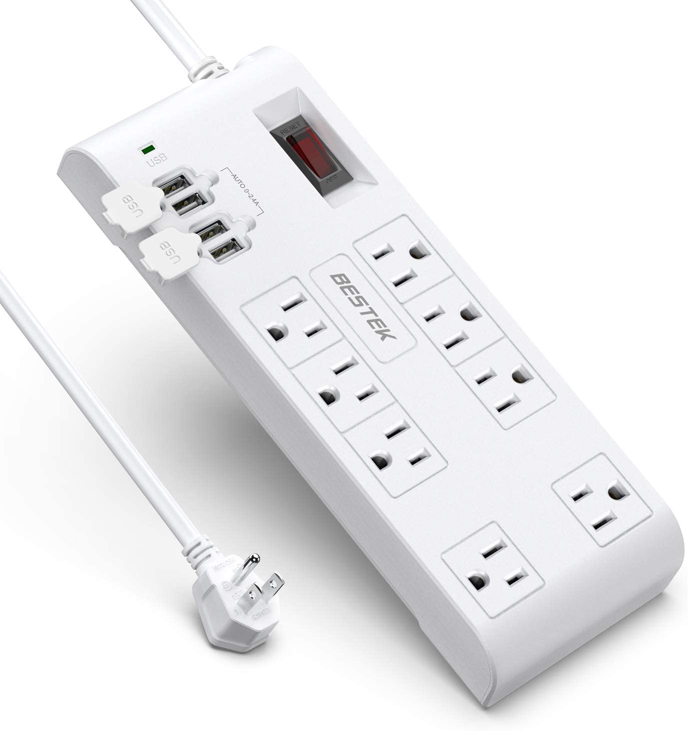 BESTEK 8Outlet Power Strip Surge Protector with 4USB, 12ft.Cord