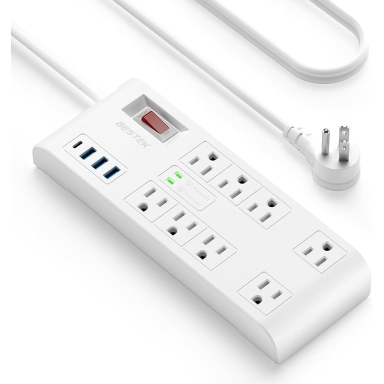 Surge Protector, 4 AC Outlets/2 USB Ports, 3 ft Cord, 600 J, White Surge Protector, 4 AC Outlets/2 USB Ports, 3 ft Cord, 600 J, White