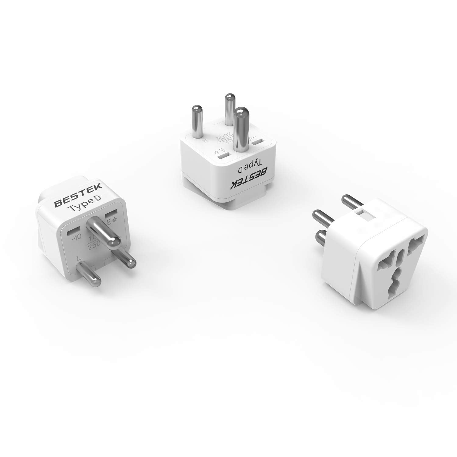 BESTEK 3 Packs Grounded Universal Plug Adapter Travel Plug usa to India