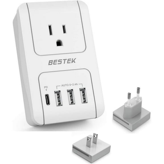 BESTEK International Travel Adapter, 3000W Travel Wall Charger with 4 Usb Ports (1 PD 35W) and 2 Worldwide Wall Plugs for Hair Dryer, Curling Iron (JP, EU)