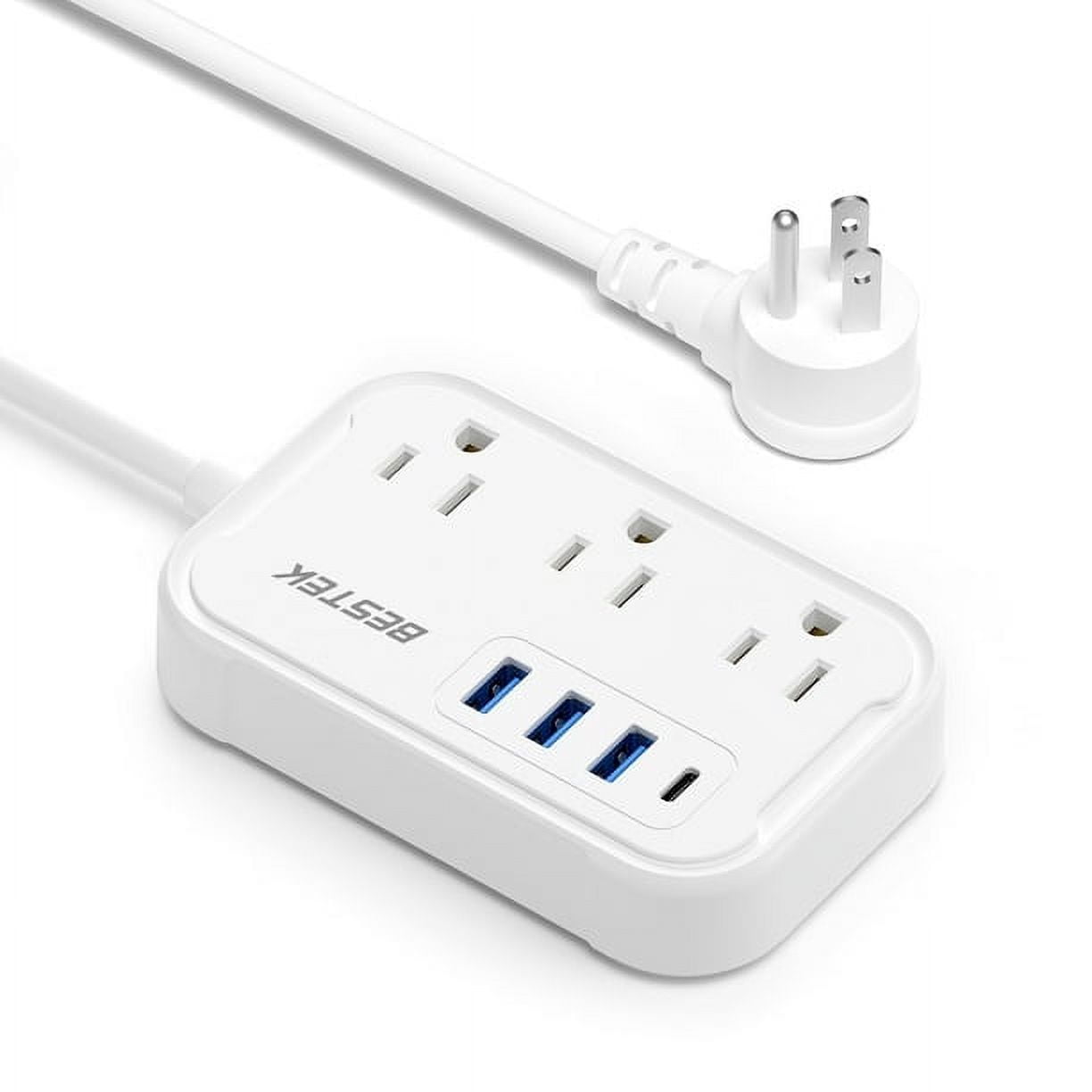 BESTEK Power Strip with 3 Outlet 4 USB Ports(1 PD20W),5 ft Extension