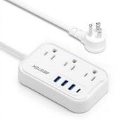 BESTEK Power Strip with USB,5ft long Extension Cord for Indoor Travel,3 USB and 4 AC Outlets(1 PD20W),White