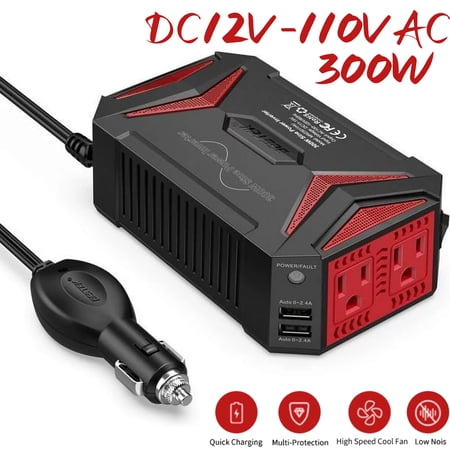 BESTEK Pure Sine Wave 300W Power Inverter DC 12V to AC 110V with 4.2A Dual Smart USB Ports Car Adapter for Laptop, Computer