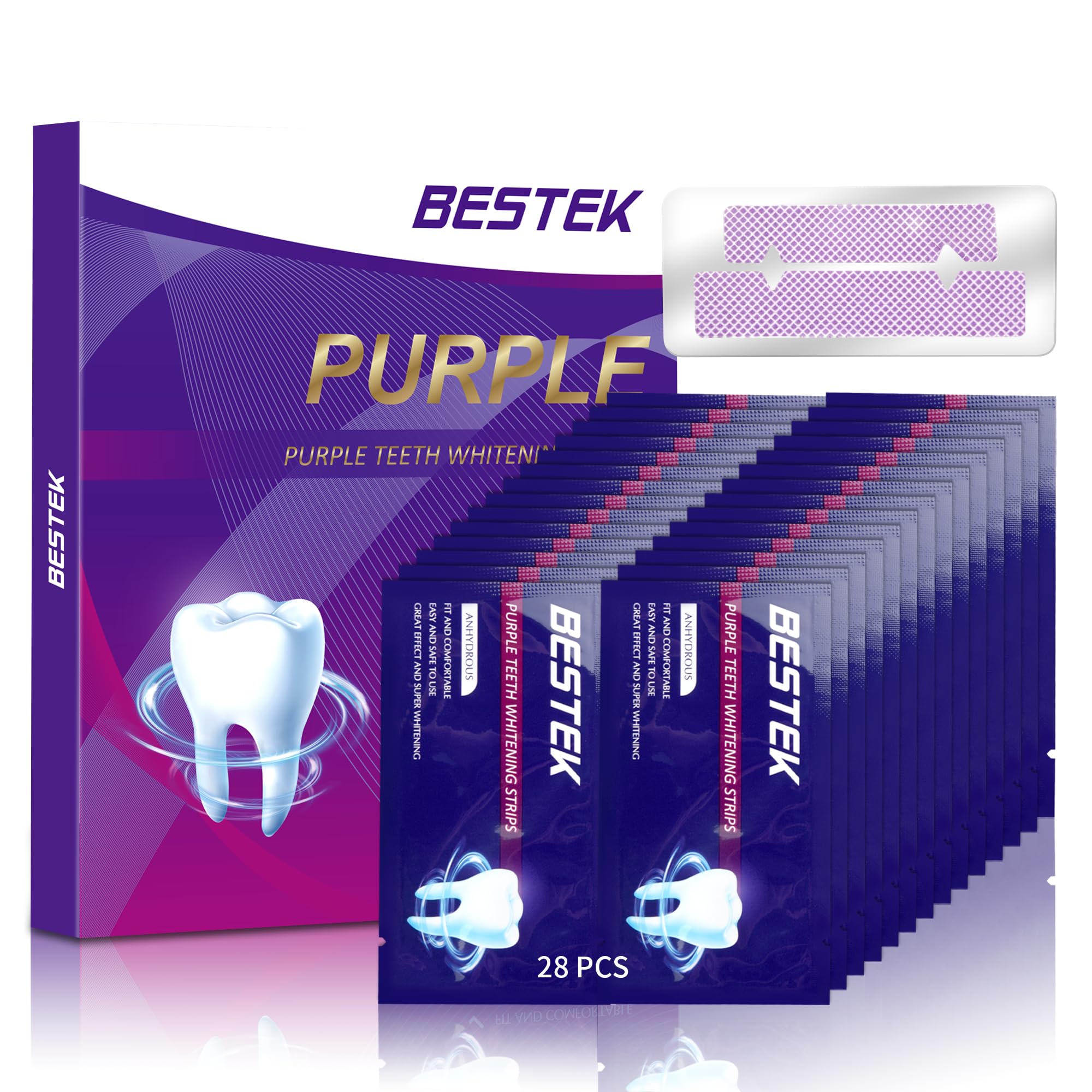 BESTEK Teeth Whitening Strips DNF2 28 Treatments, Purple Teeth Whitening Strips 56 Enamel Safe