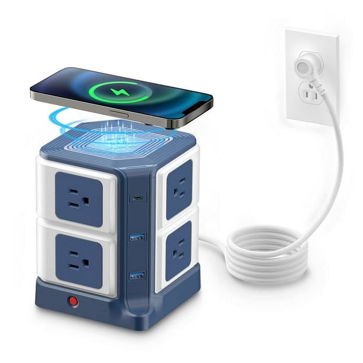 BESTEK USB Power Strip with Wireless Charger 8Outlet Surge Protector