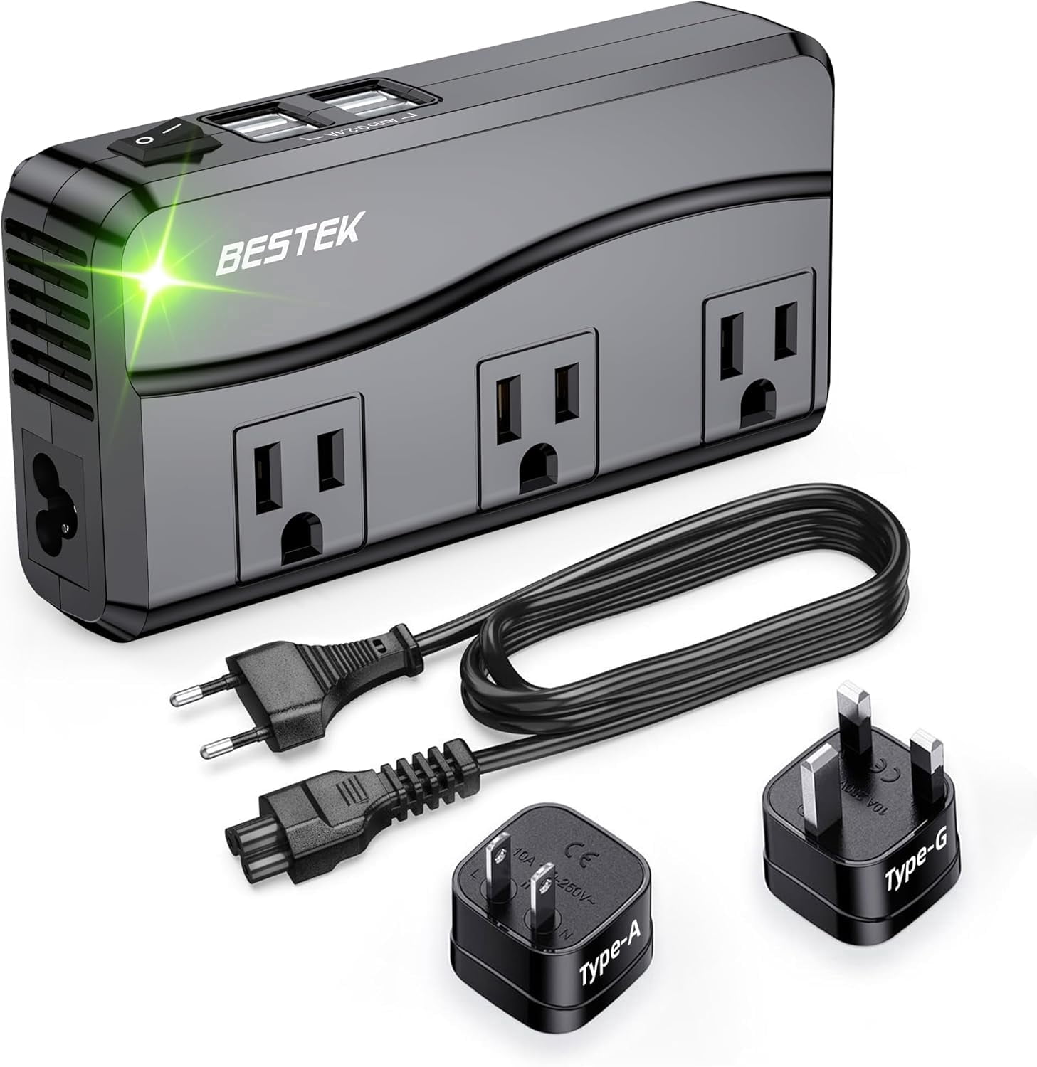 BESTEK Universal Travel Adapter 220V to 110V Voltage Converter, 250W International Power Adapter with 4 USB Ports & 3 AC Outlets, Worldwide Plug
