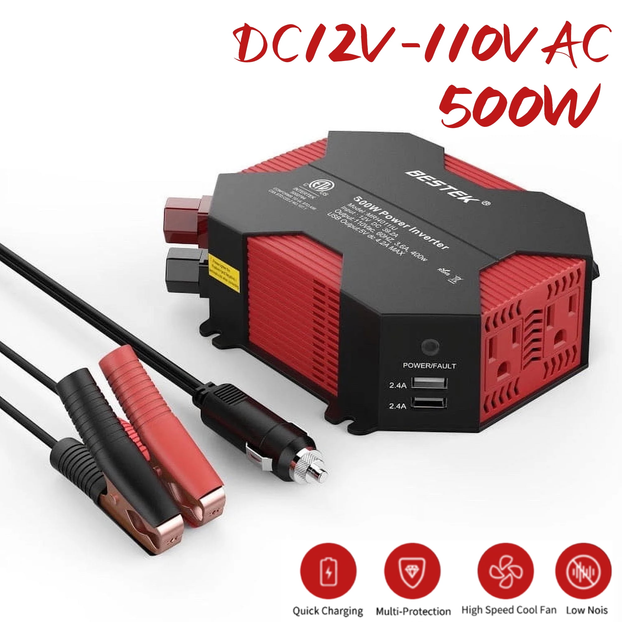BESTEK-Power Inverter DC 12V to AC 110V Car Adapter with 5A 4 USB Charging Ports(400W)