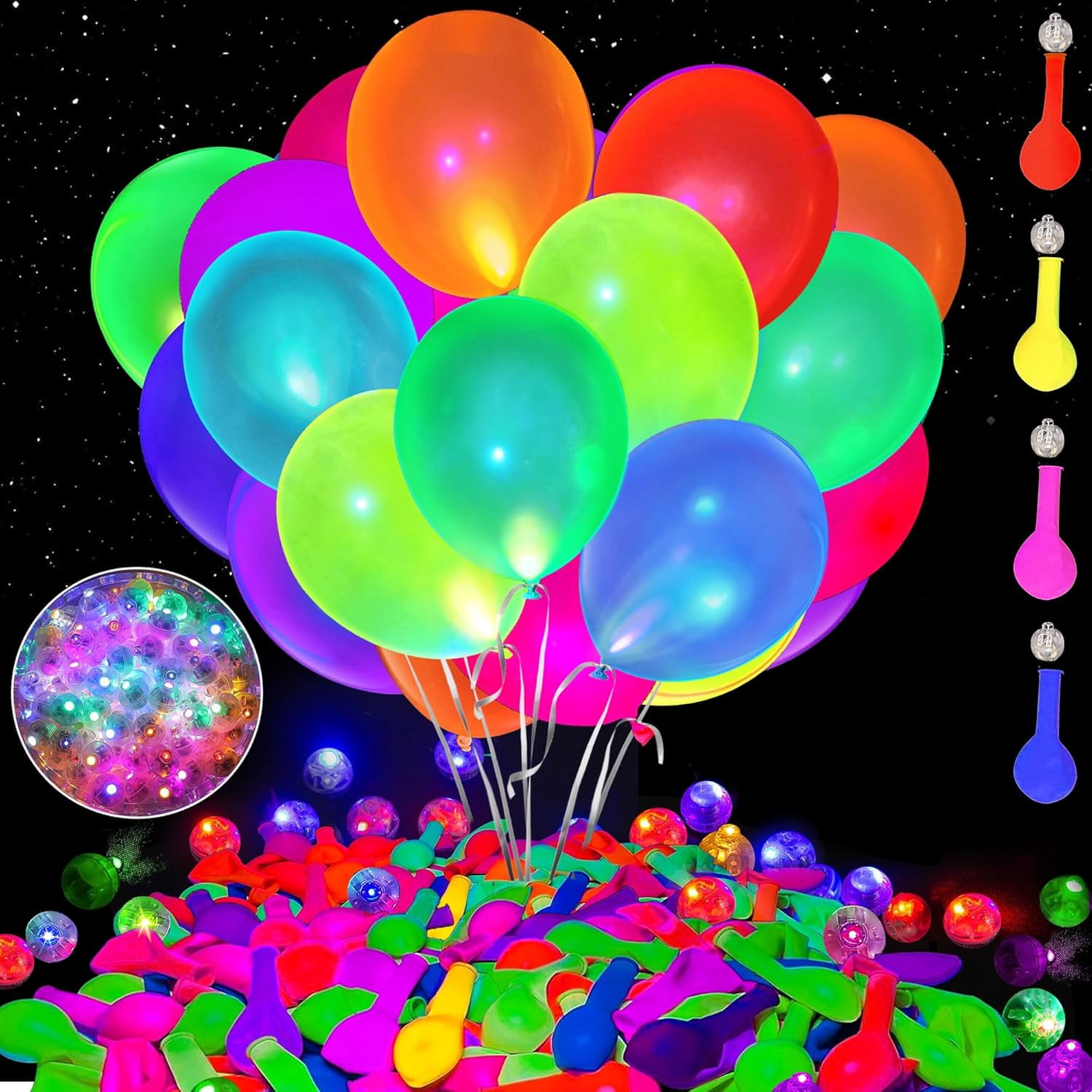 BESTKITTY 100pcs LED Glow Balloons Set Includes 50 PCS LED Round Mini ...