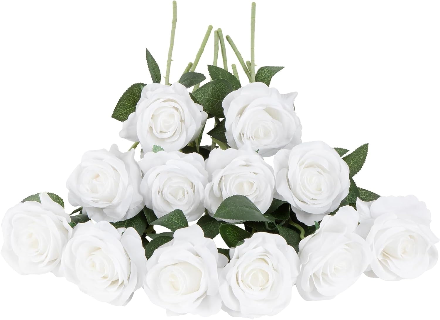 BESTKITTY 12 PCS Arti e White Roses Fake Silk Flowers Long Stem Artiial ...