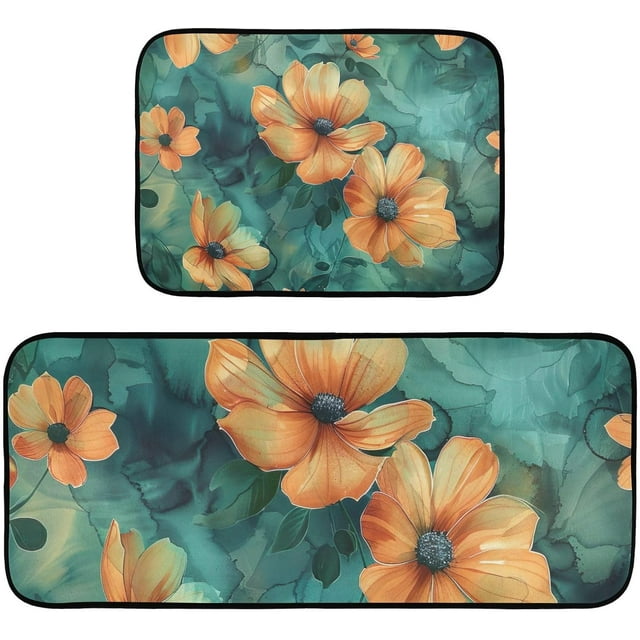 BESTKITTY [2 PCS Vintage Flowers Anti Fatigue Mats for Kitchen Floor