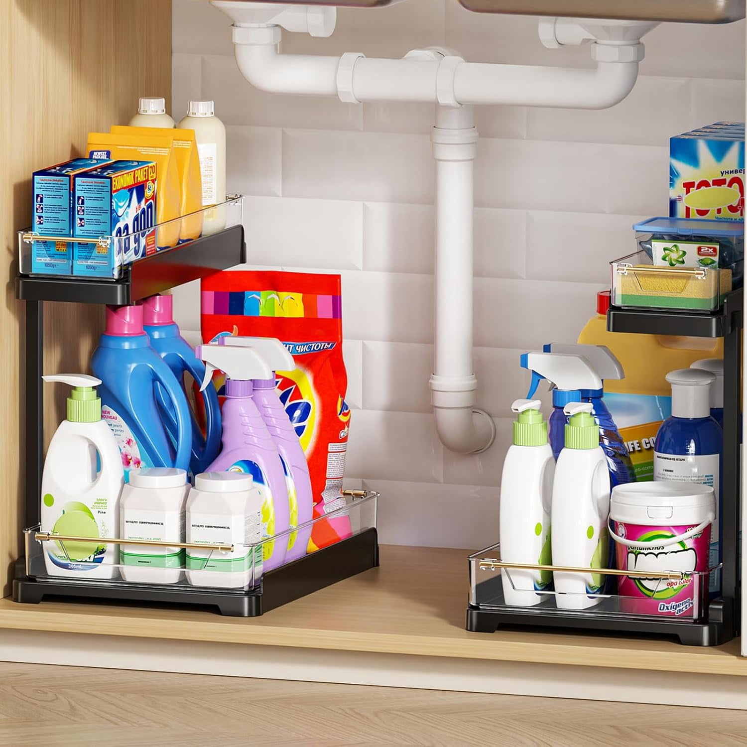 BESTKITTY 2 Pa Under Sink Organizer, 2 Tier Pull Out Cabinet Organizer ...