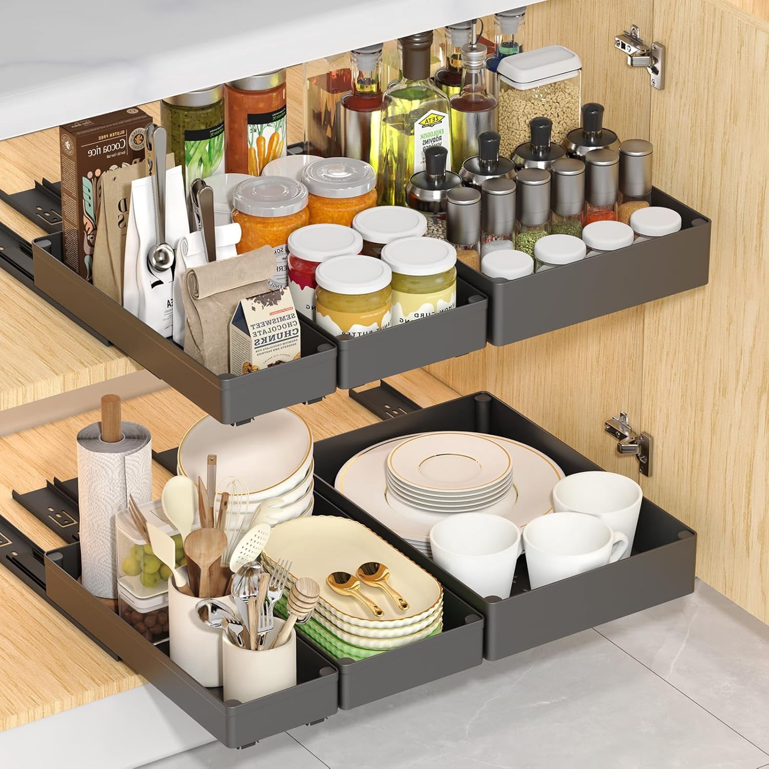 BESTKITTY 3 Pa Pull Out Cabinet Organizer, Slide Out Drawers for en ...